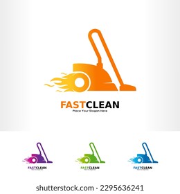 Fast clean with vacuum logo vector design. Suitable for business, house keeping and technology