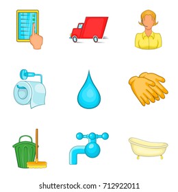 Fast cleaning service icon set. Cartoon set of 9 fast cleaning service vector icons for web design isolated on white background