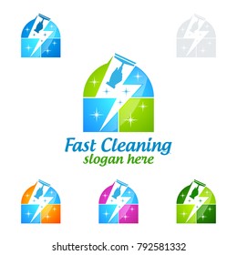 Fast Cleaning Service vector Logo design, Eco Friendly Concept for Interior, Home and Building