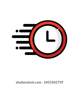 Fast clock icon. Hour, minute, second countdown. Productivity, deadline, express delivery service, schedule concept. Flat vector design isolated illustration on white background.