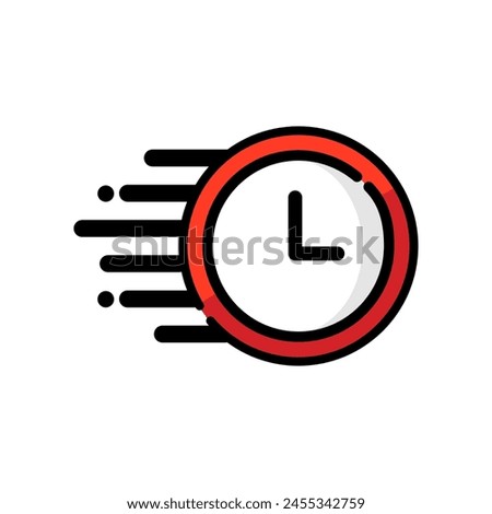 Fast clock icon. Hour, minute, second countdown. Productivity, deadline, express delivery service, schedule concept. Flat vector design isolated illustration on white background.