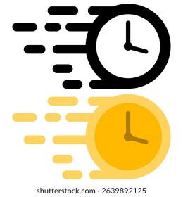 fast clock or moving time icon, concept of speed, time efficiency, urgent deadline, lightning delivery, time management, or rapid progress, suitable for web design, mobile app ui or ux
