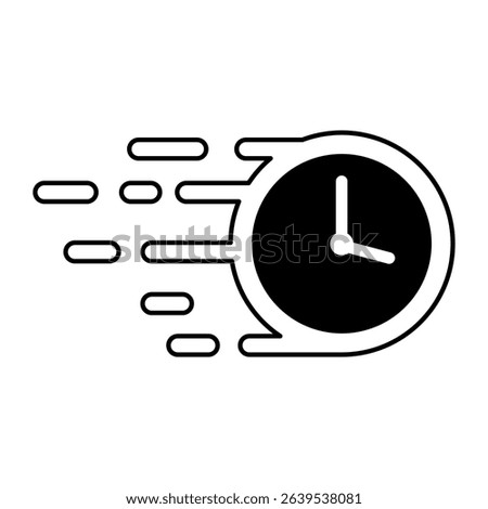 fast clock or moving time icon, concept of speed, time efficiency, urgent deadline, lightning delivery, time management, or rapid progress, suitable for web design, mobile app ui or ux