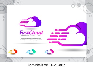 Fast Cloud Data Vector logo for technology data service with modern color and style concept, Illustration of cloud for template and service data digital web