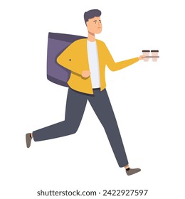 Fast coffee delivery icon cartoon vector. Shipping rider. Fast shop service