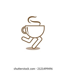 Fast coffee logo. Running coffee cup. vector art illutration