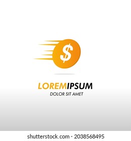 Schnelles Coin-Logo-Design-Konzept, Fliegenlogo auf isoliertem Hintergrund, Logo-Vorlage für Bargeld