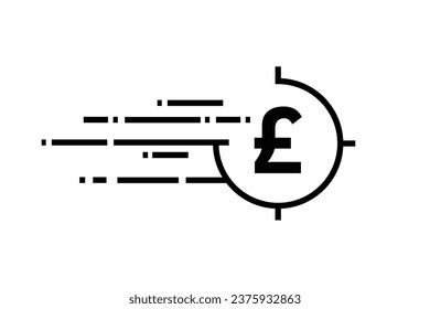 Moneda rápida, dinero en efectivo de libras rápidas, icono de transferencia de dinero de libras con líneas rápidas de fondo blanco. ilustración vectorial