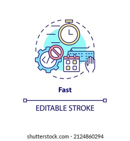 Fast concept icon. Quick work, urgent project completion. Web 3 0 abstract idea thin line illustration. Isolated outline drawing. Editable stroke. Arial, Myriad Pro-Bold fonts used