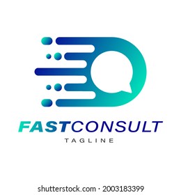 Fast Consulting Logo Design. With a conversation icon inside a blue gradient circle