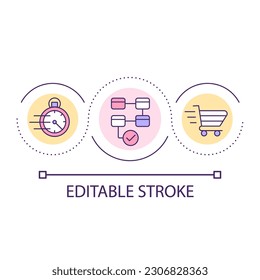Fast and convenient shopping loop concept icon. Online shop structure and speed. Ecommerce abstract idea thin line illustration. Isolated outline drawing. Editable stroke. Arial font used