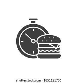 Fast cooking food icon. time or clock and serving dish of gourmet culinary concept. Snack bar. solid or glyph pictogram style. vector illustration. design on white background. EPS 10