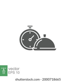 Fast cooking food icon. time or clock and serving dish of gourmet culinary concept. Snack bar. solid or glyph pictogram style. vector illustration. design on white background. EPS 10