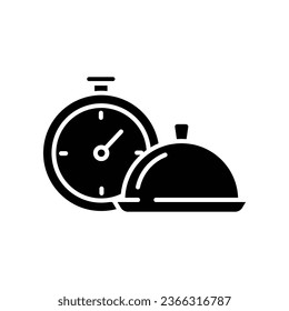 Fast cooking food icon. time or clock and serving dish of gourmet culinary concept. Snack bar. solid or glyph pictogram style. vector illustration. design on white background. EPS 10