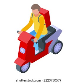 Vector isométrico del icono de mensajería rápida. Entrega de Scooter. Servicio de controlador