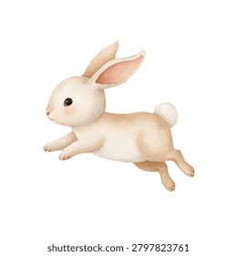 Fast cute white rabbit running free