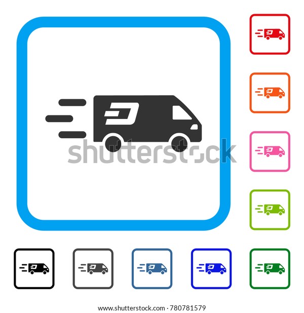 Fast Dash\
Delivery Car icon. Flat gray pictogram symbol inside a blue rounded\
rectangle. Black, gray, green, blue, red, orange color variants of\
Fast Dash Delivery Car\
vector.