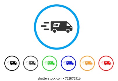 Fast Dash Delivery Car rounded icon. Style is a flat gray symbol inside light blue circle with bonus colored versions. Fast Dash Delivery Car vector designed for web and software interfaces.