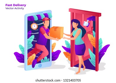 fast delivery with an application on the mobile - All elements on this template are editable with vector software