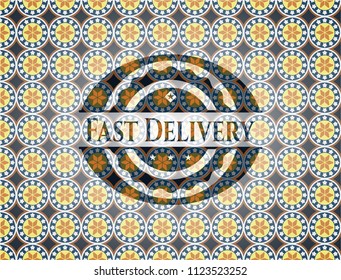 Fast Delivery arabic badge background. Arabesque decoration.