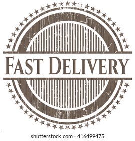 Fast Delivery badge with wooden background