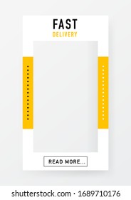 Fast delivery banner on white background with button. Vector template