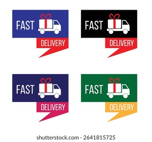 Fast Delivery Banner with Parcel Loaded Truck. Delivering goods to a customer and reliable cargo service vector art