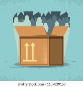 fast delivery with box travel vector ilustration