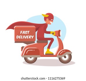 Fast delivery, the boy in a superhero costume.