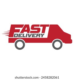 Fast delivery business sale label design with delivery van vector