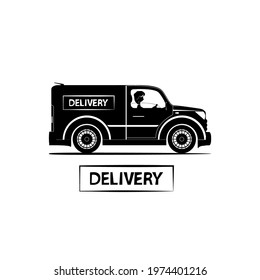 Fast delivery by car, delivery icon in black on a white background. 