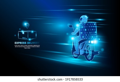 Fast delivery by motorbike. A transport system that is good, safe, and fast.
Hi-tech digital concept illustration. The blue and blue tones look technological. 
Design for websites, mobile apps.