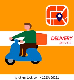 Fast  delivery by scooter. Delivery  man ride Motorcycle.