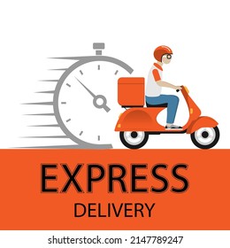 Fast delivery by scooter to mobile. E-commerce concept. Infographics online food ordering. Website, app design