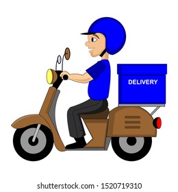Fast delivery by scooter. Vector cartoon illustration. Food service