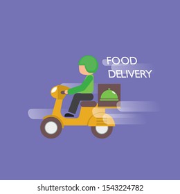 Fast delivery by scooter. Vector cartoon illustration.Vector design logo food delivery.