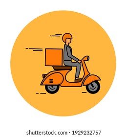 fast delivery by scooter, yellow vespa