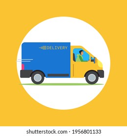 Fast delivery by truck. Online delivery service. Delivery of an online order to your home and office. Vector flat illustration