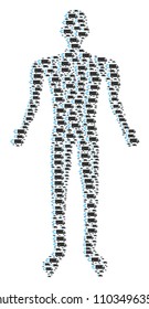 Fast delivery car human figure. Vector fast delivery car icons are formed into male illustration.