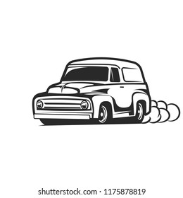 Fast Delivery car retro black and white sign illusration