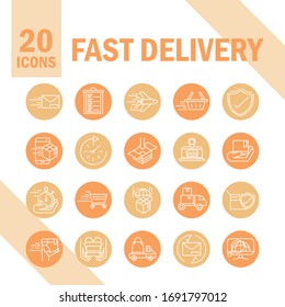 entrega rápida carga envío comercio íconos del negocio conjunto ilustración vectorial estilo bloque icono