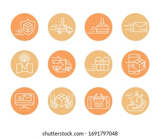 entrega rápida carga envío comercio íconos del negocio conjunto ilustración vectorial estilo bloque icono