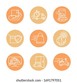 entrega rápida carga envío comercio íconos del negocio conjunto ilustración vectorial estilo bloque icono