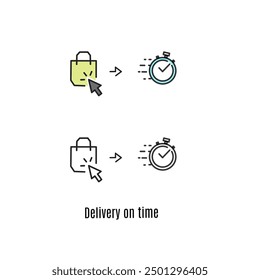 fast delivery with click icon, buy online, fast time delivery , quick receive order, thin line symbol on white background  vector illustration 