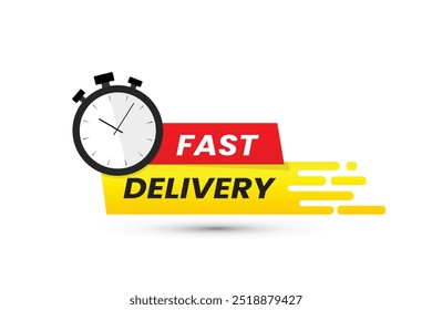 entrega rápida com relógio branco fundo vetor ilustração