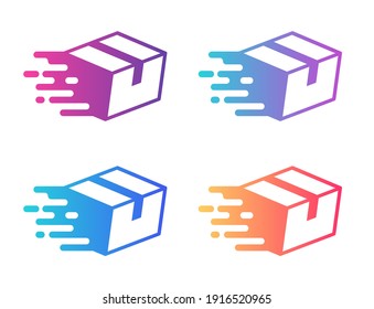 fast delivery color vector icons with trendy gradients isolated on white background. Delivery box illustration for web and ui design