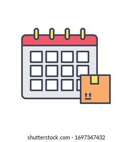 fast delivery concept, calendar and box over white background, line and fill style, vector illustration