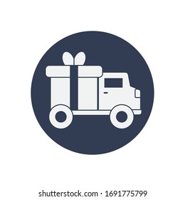 fast delivery concept, cargo truck with gift box icon over white background, block style, vector illustration