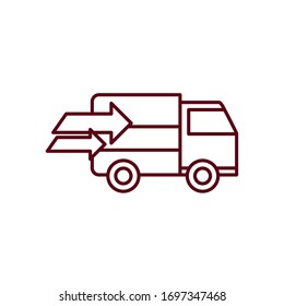fast delivery concept, cargo truck with arrows icon over white background, line style, vector illustration