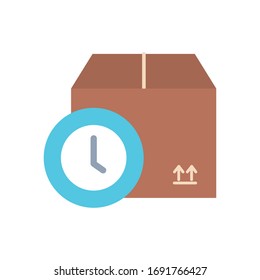 fast delivery concept, clock and package box icon over white background, flat style, vector illustration